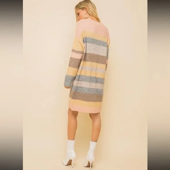 Hem & Thread Multicolor Striped Long Sleeve Sweater Dress - Picture 6 of 7